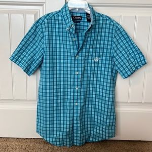Chaps Short Sleeve Blue Patter Shirt Small